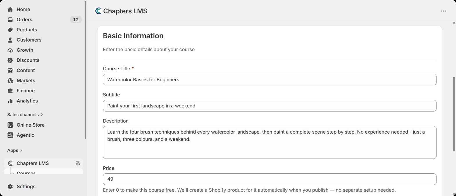 Basic Information form with title, subtitle and description filled in